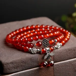 Mythstone Natural Red Agate Bead Blessing Bracelet Necklace