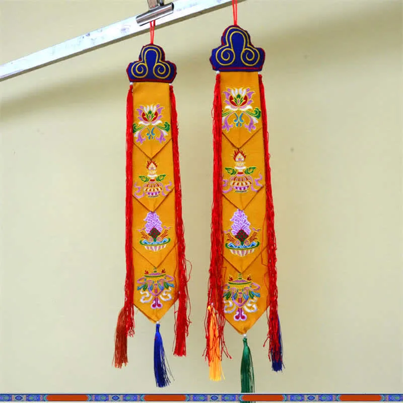 Mythstone Lotus Flower Eight Auspicious Symbols Meditation Enlightenment Colorful Tassels Wall Art - Image 11