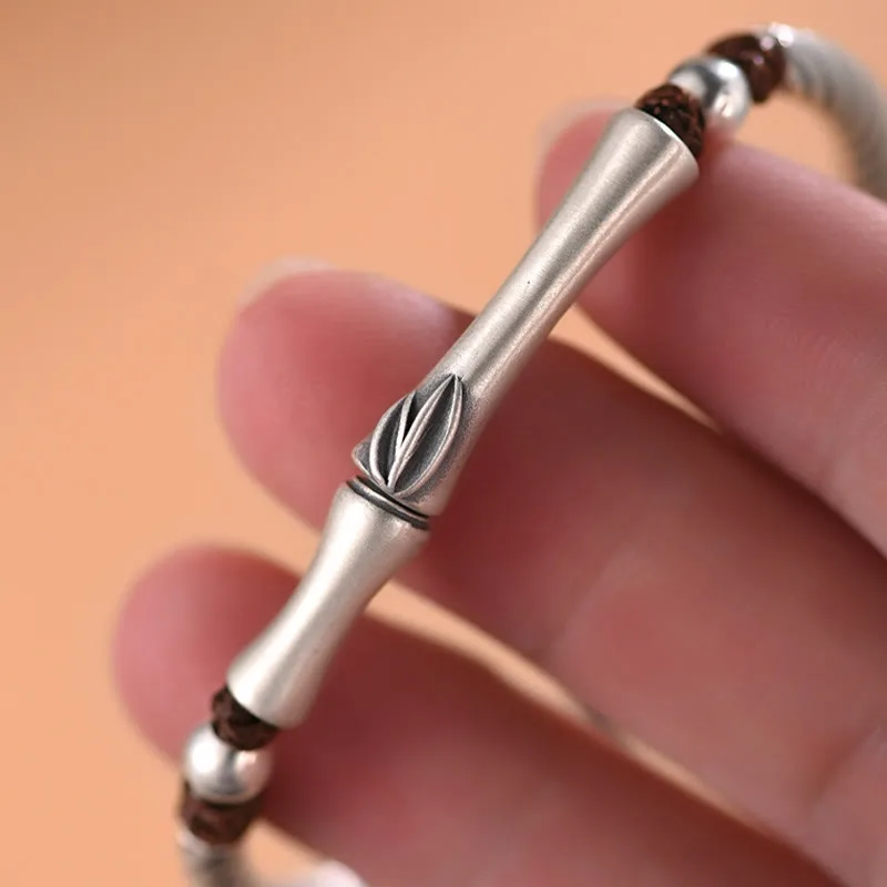 Mythstone 999 Sterling Silver Bamboo Pattern Cicada Luck Wealth Bracelet - Image 10
