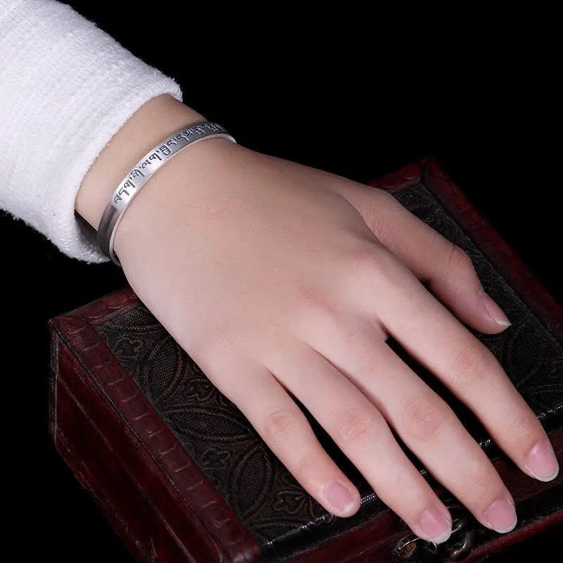 Mythstone 999 Sterling Silver Six True Words Heart Sutra Protection Bracelet Bangle - Image 4
