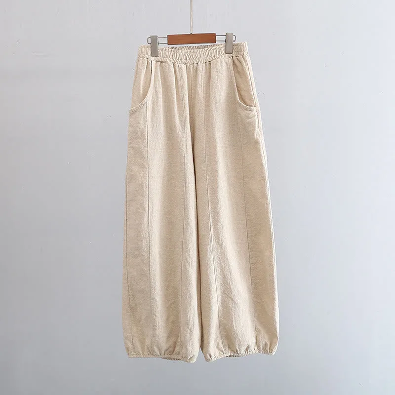 Mythstone Ramie Linen Flexible Waistband Yoga Harem Pants With Pockets - Image 31
