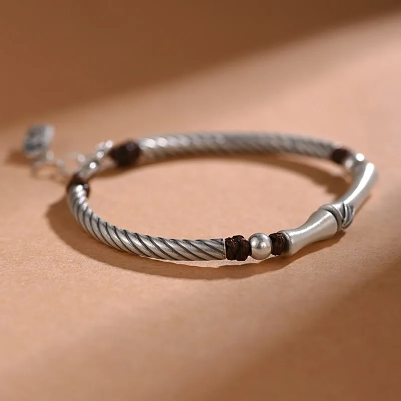 Mythstone 999 Sterling Silver Bamboo Pattern Cicada Luck Wealth Bracelet - Image 11