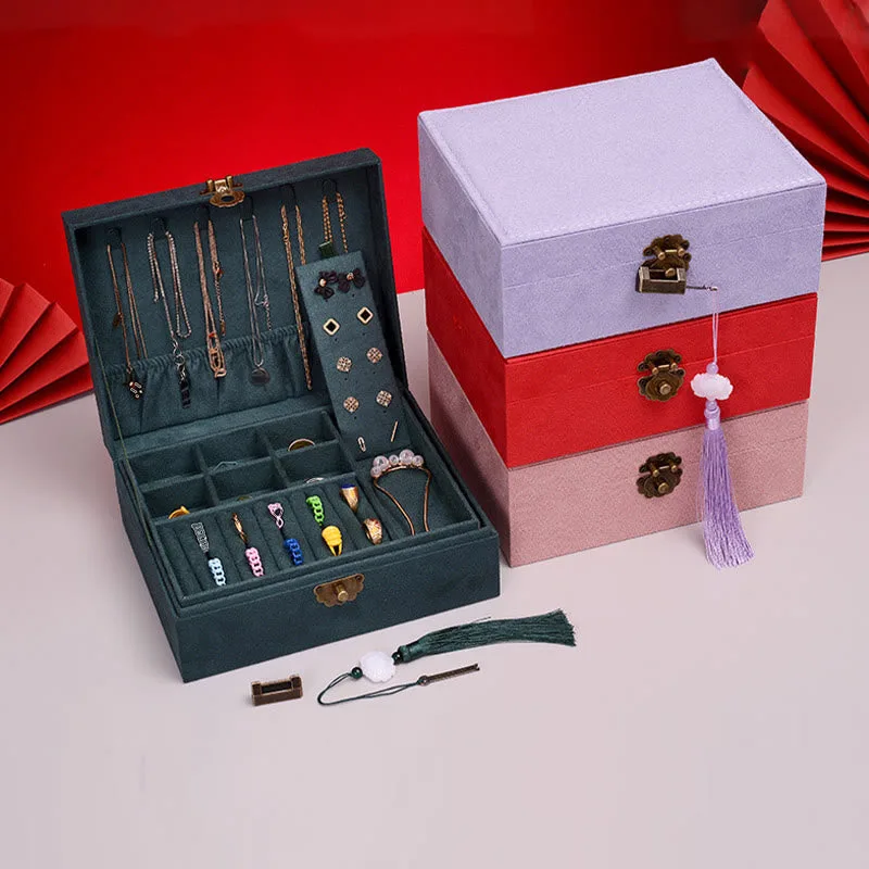 Mythstone Simple Design Jewelry Box Organizer Two-Layer Jewelry Storage Box Flannel Box With Lock - Image 10