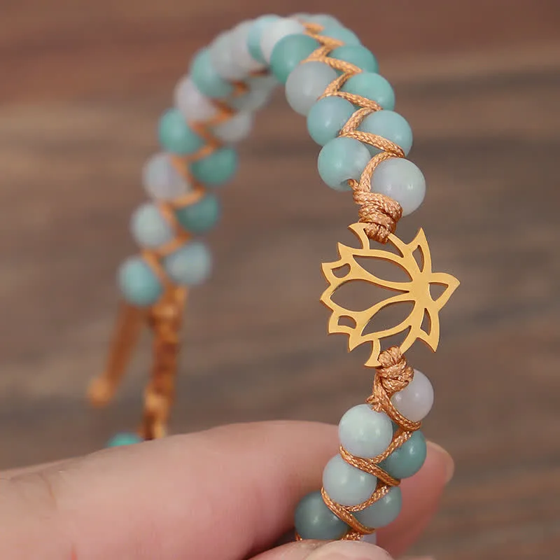 Mythstone Amazonite Beads Lotus Flower Balance Weave Bracelet - Image 4