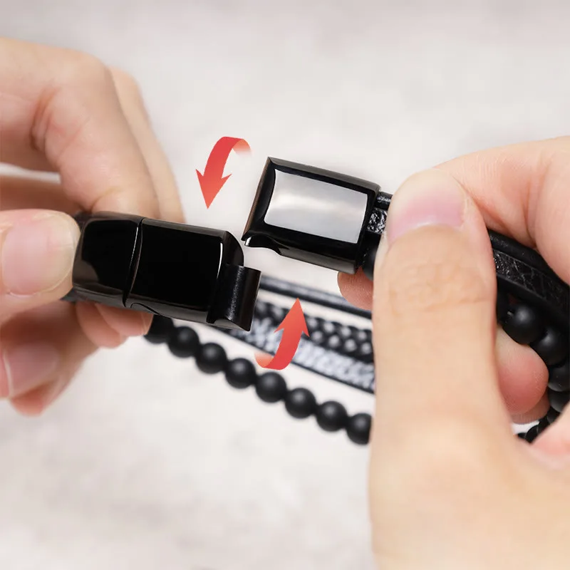 MythStone Natural Lava Rock Black Onyx Bead Leather Bracelet - Image 5