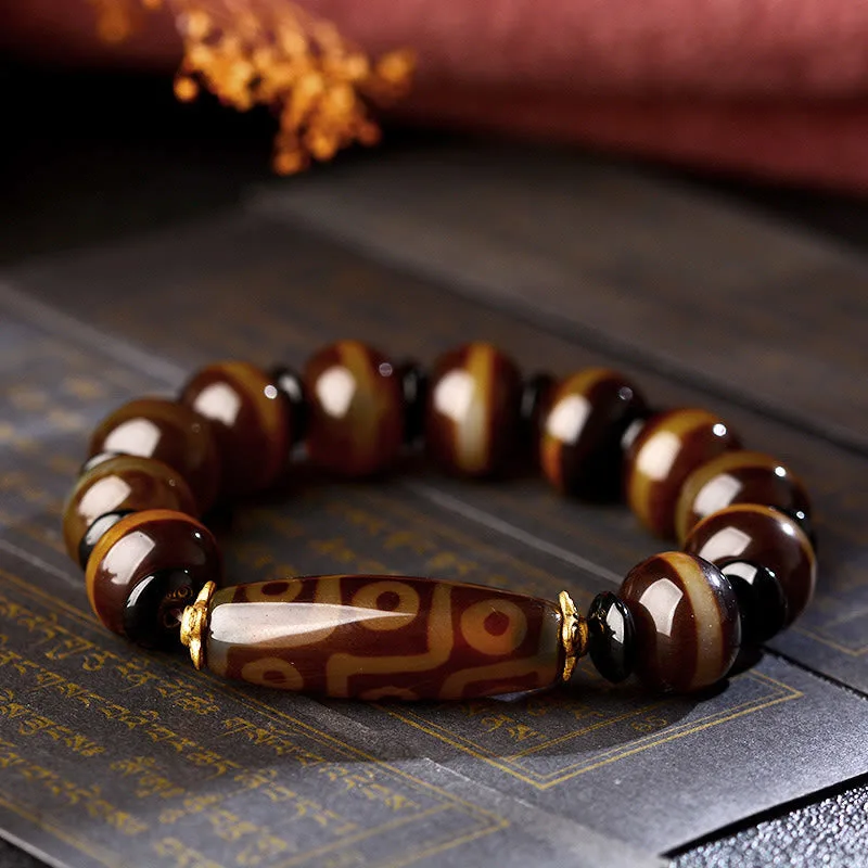 MythStone Tibetan Natural Nine-Eye Dzi Bead Agate Wealth Blessings Bracelet - Image 2