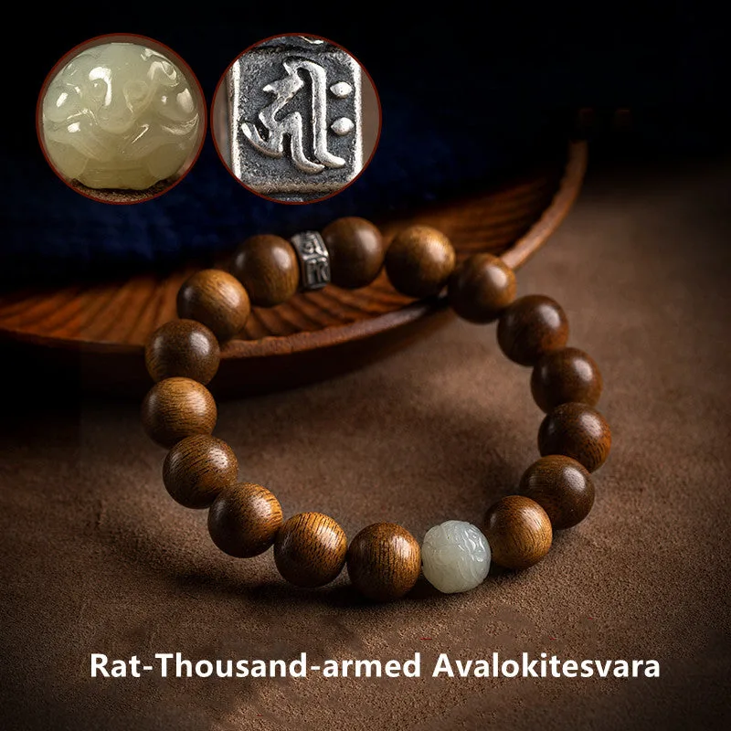 Mythstone Chinese Zodiac Natal Buddha Kalimantan Agarwood Jade 925 Sterling Silver Bracelet - Image 22
