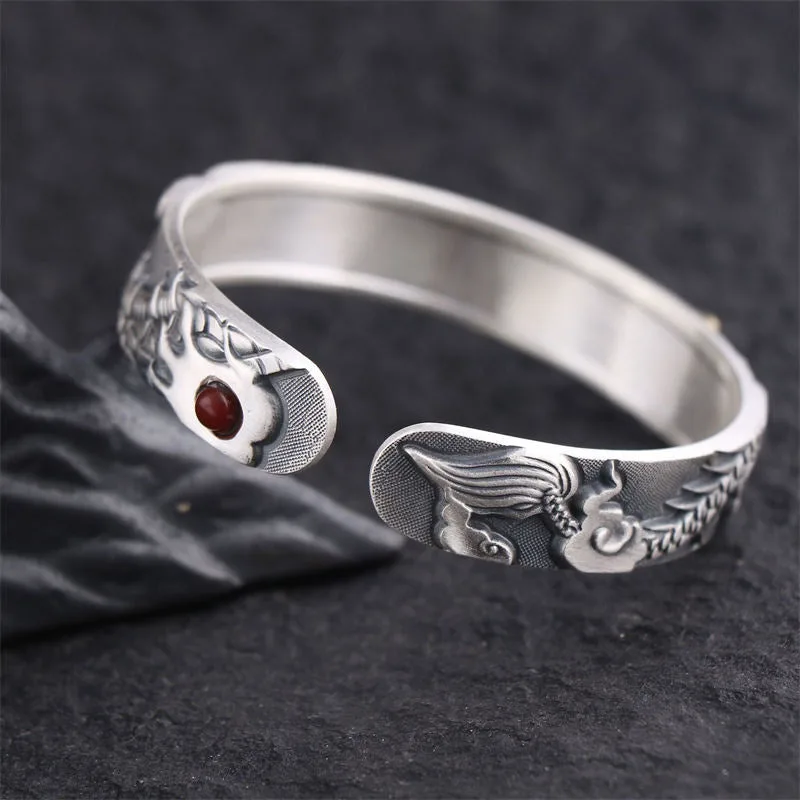 Mythstone 999 Sterling Silver Dragon Strength Protection Bracelet Bangle - Image 4