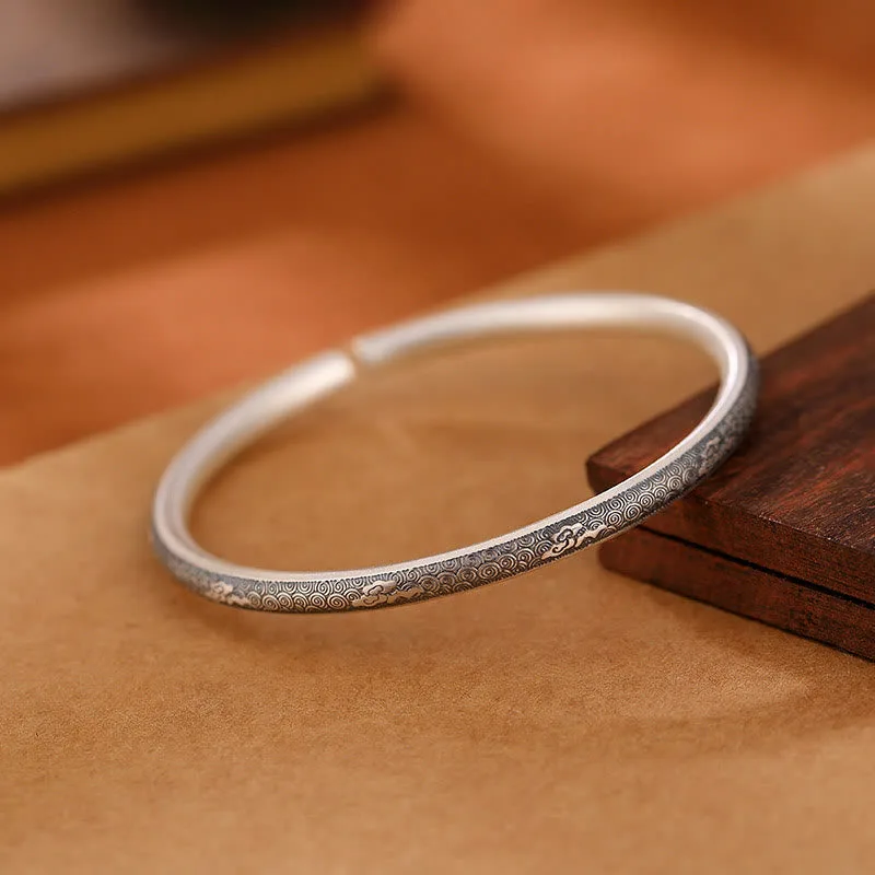 Mythstone Vintage 999 Sterling Silver Auspicious Clouds Design Luck Bracelet Bangle - Image 2
