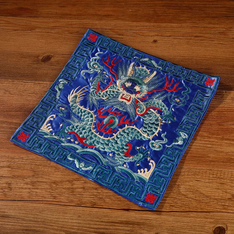 Mythstone Crane Phoenix Dragon Kirin Embroidered Cup Mat Pad Tea Cup Coaster Square Kung Fu Tea Mat - Image 19