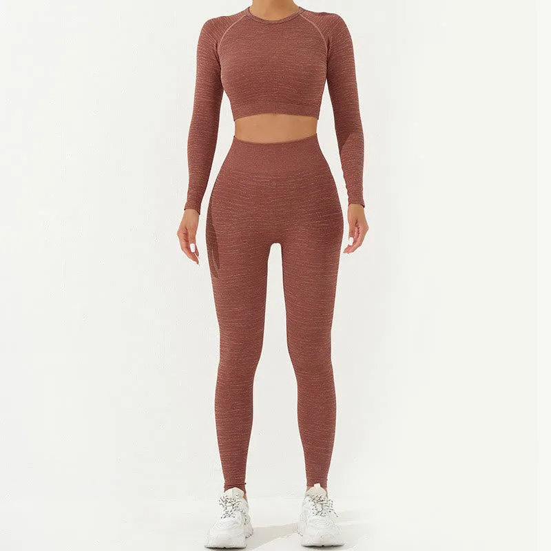 Mythstone 2Pcs Simple Print Crop Tank Bra Long Sleeve Top Leggings Pants Sports Outfits Women's Yoga Sets - Image 26