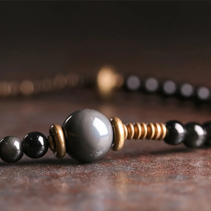 Mythstone Rainbow Obsidian Ebony Wood Copper Positive Multilayer Bracelet - Image 7
