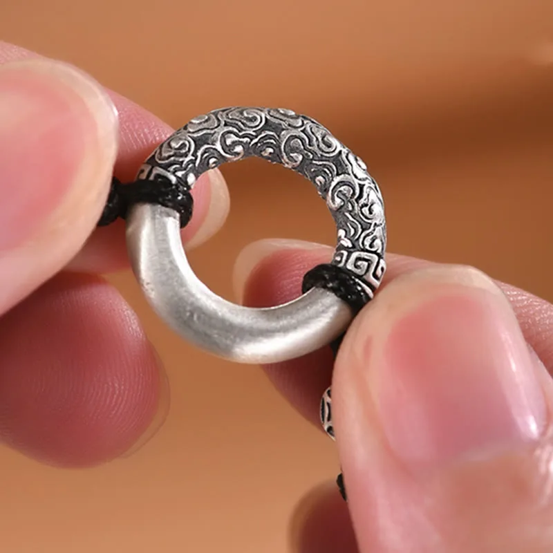 Mythstone 999 Sterling Silver Fu Character Peace Buckle Copper Coin Auspicious Clouds Fortune Bracelet - Image 5