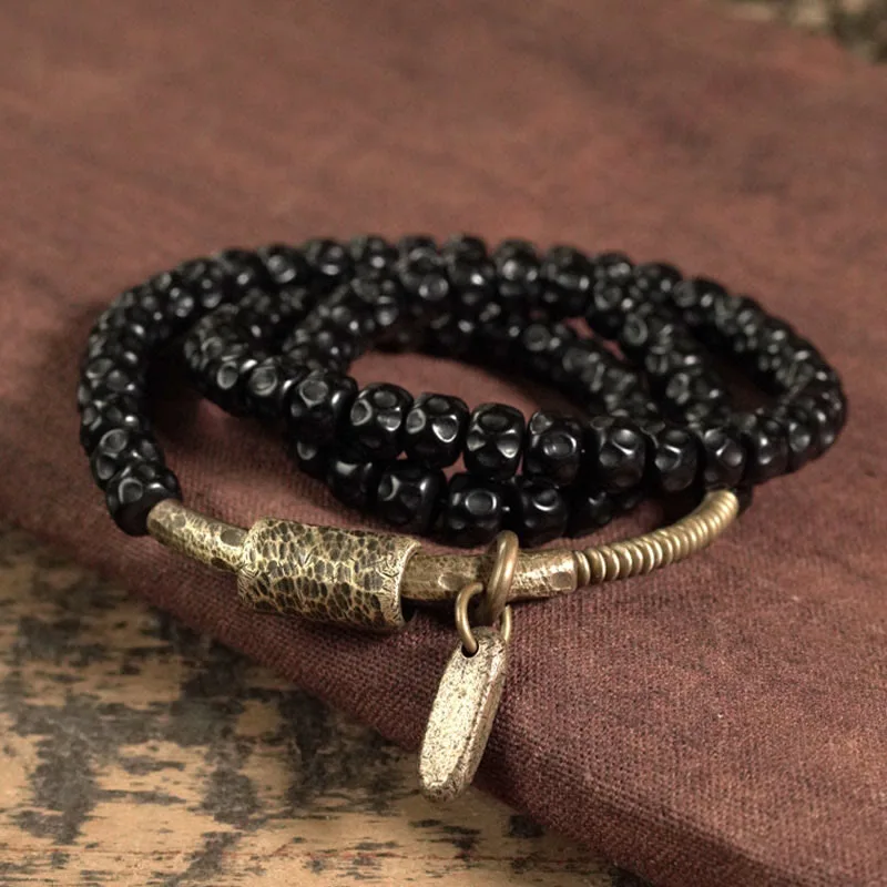 Mythstone Retro Coconut Shell Copper Happiness Triple Wrap Bracelet - Image 2