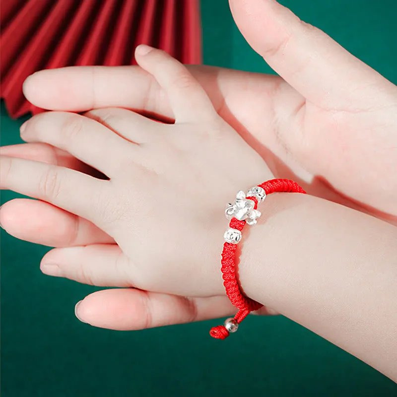Mythstone 999 Sterling Silver Chinese Zodiac Red Rope Luck Handcrafted Kids Bracelet - Image 5