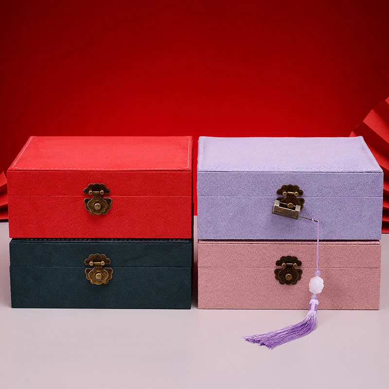 Mythstone Simple Design Jewelry Box Organizer Two-Layer Jewelry Storage Box Flannel Box With Lock - Image 27