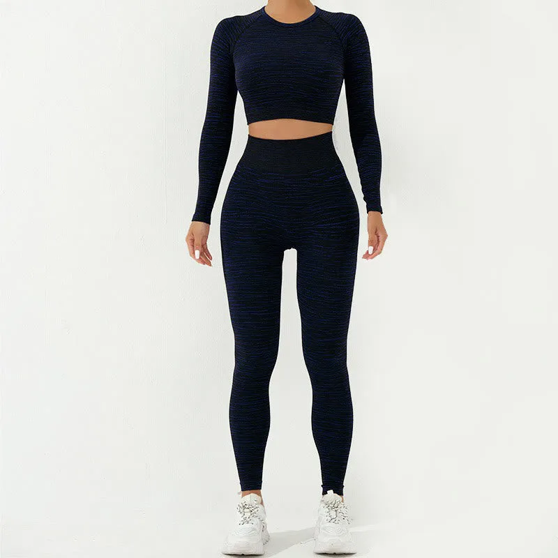 Mythstone 2Pcs Simple Print Crop Tank Bra Long Sleeve Top Leggings Pants Sports Outfits Women's Yoga Sets - Image 11