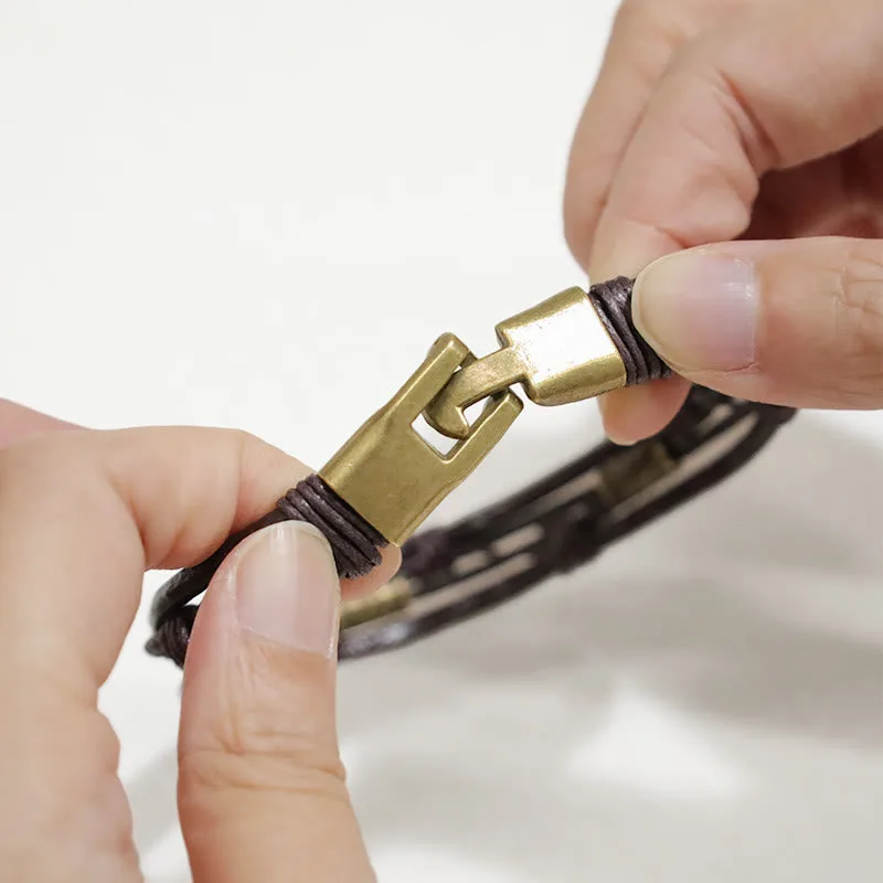 Mythstone Vintage Leather Wrist Band Brown Rope Layered Bracelet Bangle - Image 8