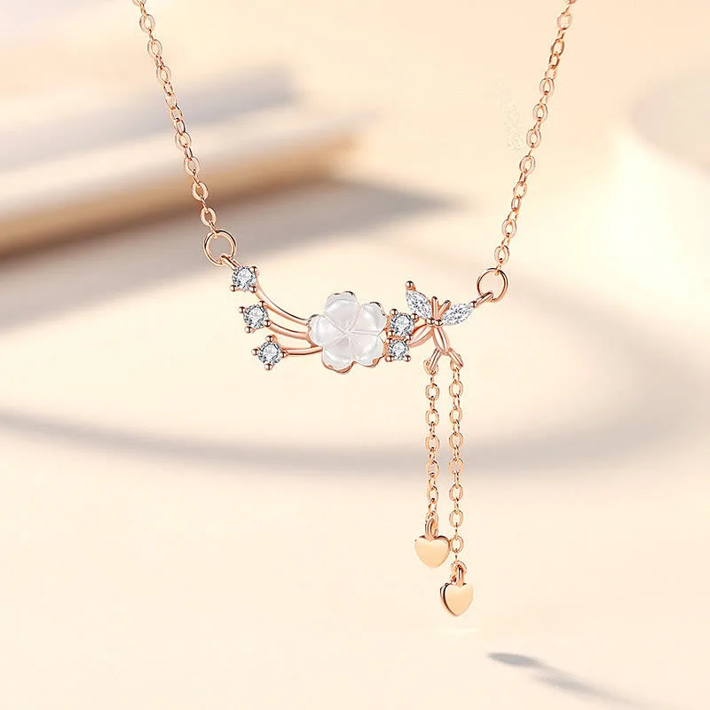 Mythstone 925 Sterling Silver Flower Butterfly Love Necklace Pendant Earrings Set - Image 7