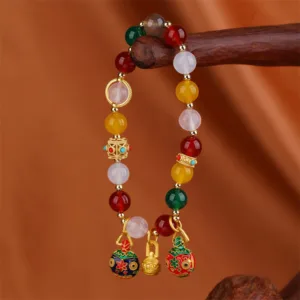 Mythstone Gold Swallowing Beast Family Various Agate Crystal Success Bracelet