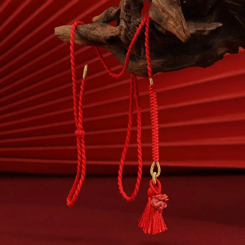 Mythstone Natural Cinnabar Dragon Blessing Red String Belly Chain - Image 3
