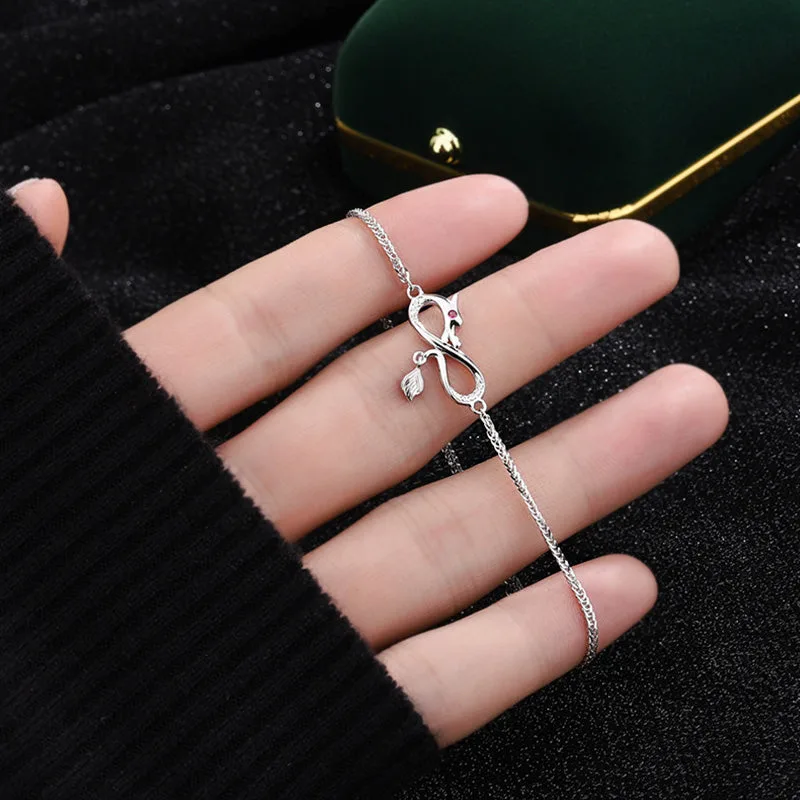 Mythstone Year Of The Dragon 999 Sterling Silver Zircon Endless Knot Tail Charm Luck Protection Bracelet - Image 7