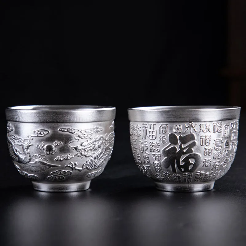 Mythstone - Fu Character Dragon Phoenix Horse Koi Fish Silver Gilding Ceramic Teacup Kung Fu Tea Cup - Image 7