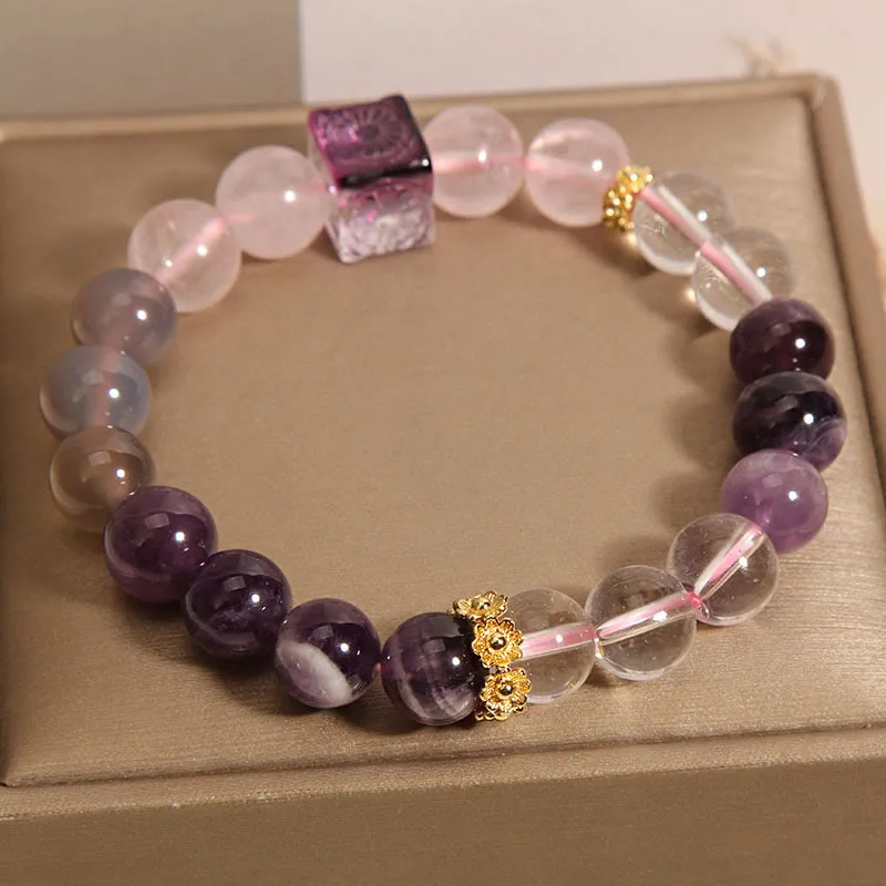 Mythstone Natural Amethyst Pink Crystal Inner Peace And Healing Bracelet - Image 4