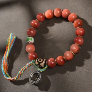 Mythstone Tibetan Natural Camel Bone Dzi Bead Bodhi Seed Charm Luck Bracelet