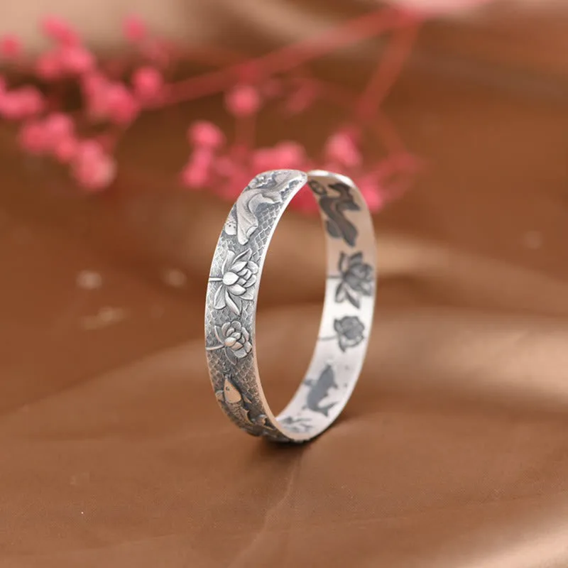 Mythstone - 999 Sterling Silver Luck Koi Fish Lotus Wealth Bracelet Bangle - Image 8