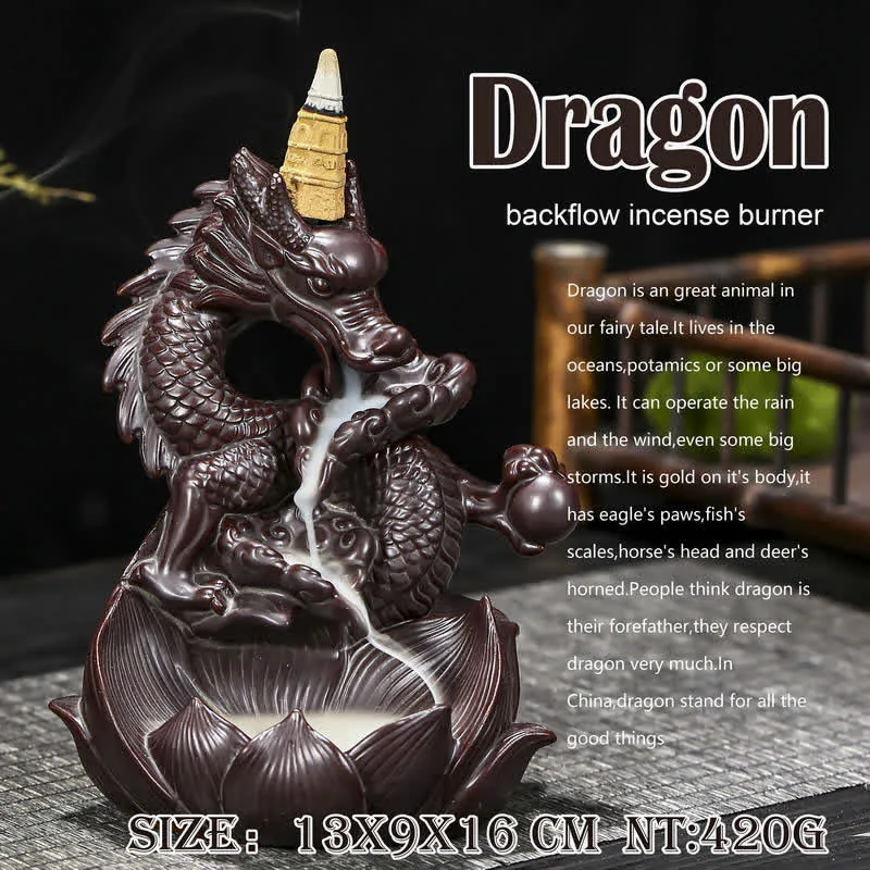 Mythstone Dragon Lotus Pattern Strength Protection Ceramic Incense Burner Decoration - Image 7