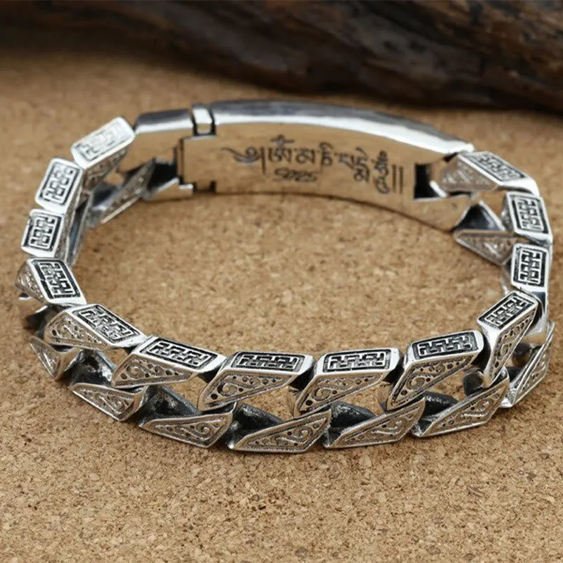 Mythstone Tibetan Om Mani Padme Hum Dorje Vajra Swastika Carved Purity Bracelet - Image 5