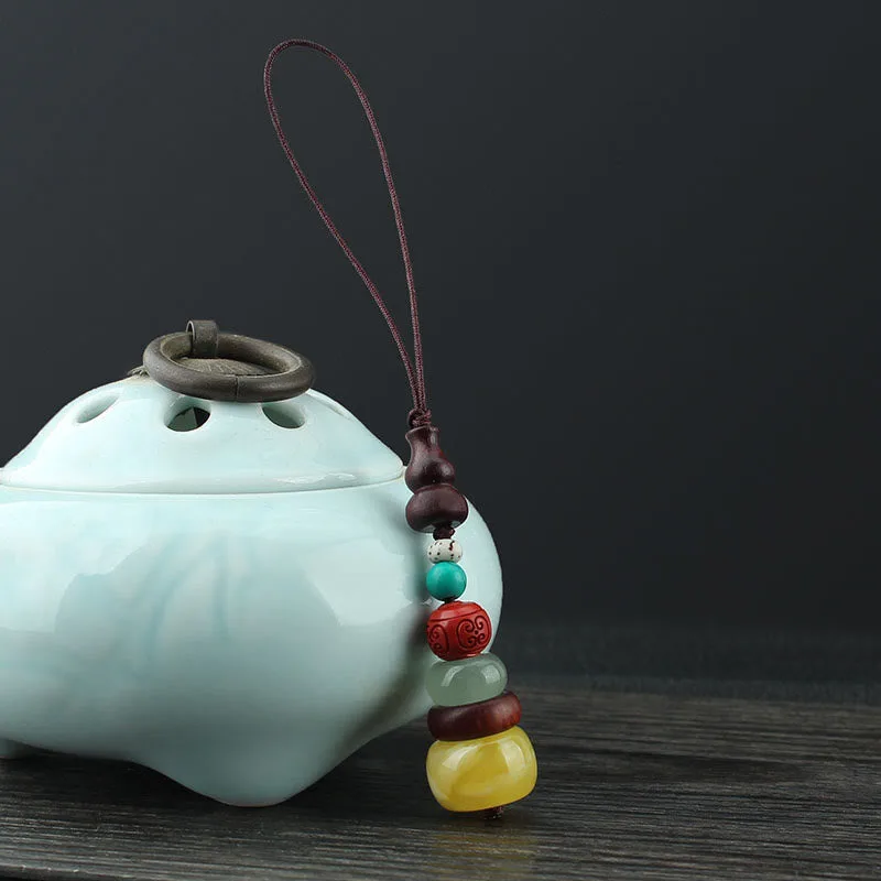 Mythstone Green Sandalwood Ebony Wood Gourd Seven Layer Pagoda Positive Phone Hanging Decoration - Image 12