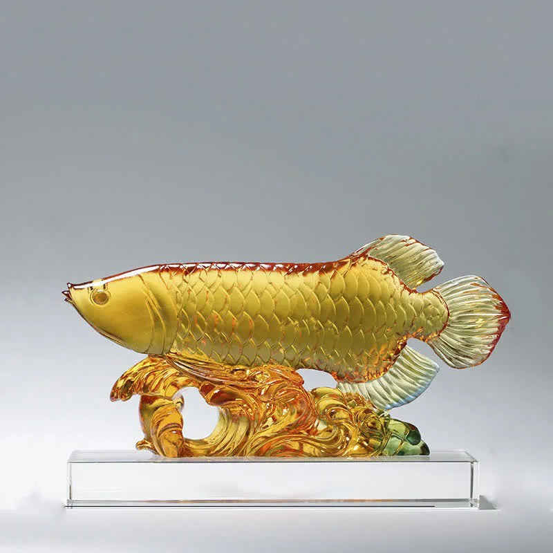Mythstone - Handmade Liuli Crystal Koi Fish Art Piece Luck Home Office Decoration - Image 2