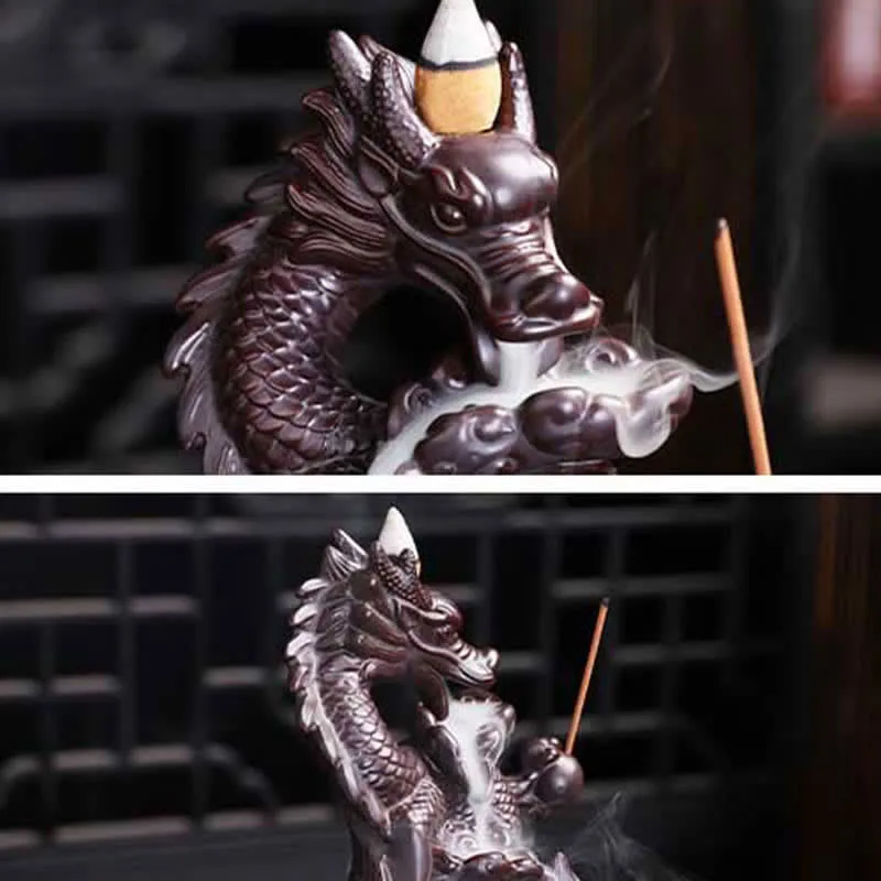 Mythstone Dragon Lotus Pattern Strength Protection Ceramic Incense Burner Decoration - Image 9