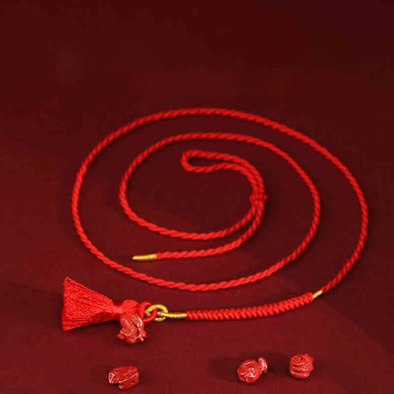 Mythstone Natural Cinnabar Dragon Blessing Red String Belly Chain - Image 2