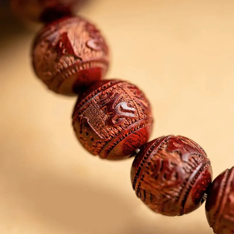 Mythstone Chinese Zodiac Natal Buddha Small Leaf Red Sandalwood Om Mani Padme Hum Protection Bracelet - Image 6
