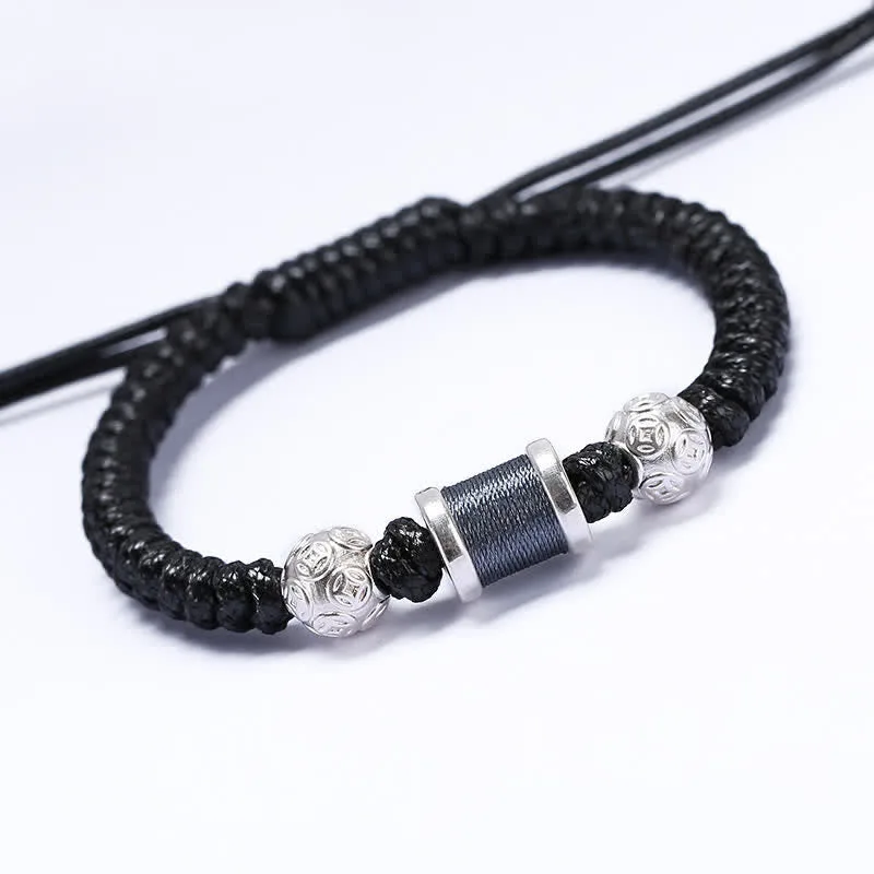 Mythstone 999 Sterling Silver Copper Coin Bead Copper Balance Braided String Bracelet - Image 8