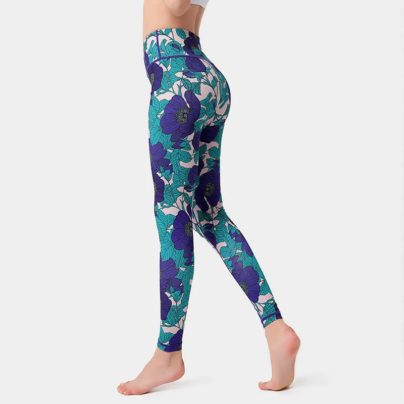 Mythstone Colorful Flower Petal Leaves Print Sports Exercise Fitness High Waist Leggings Women's Yoga Pants - Image 25