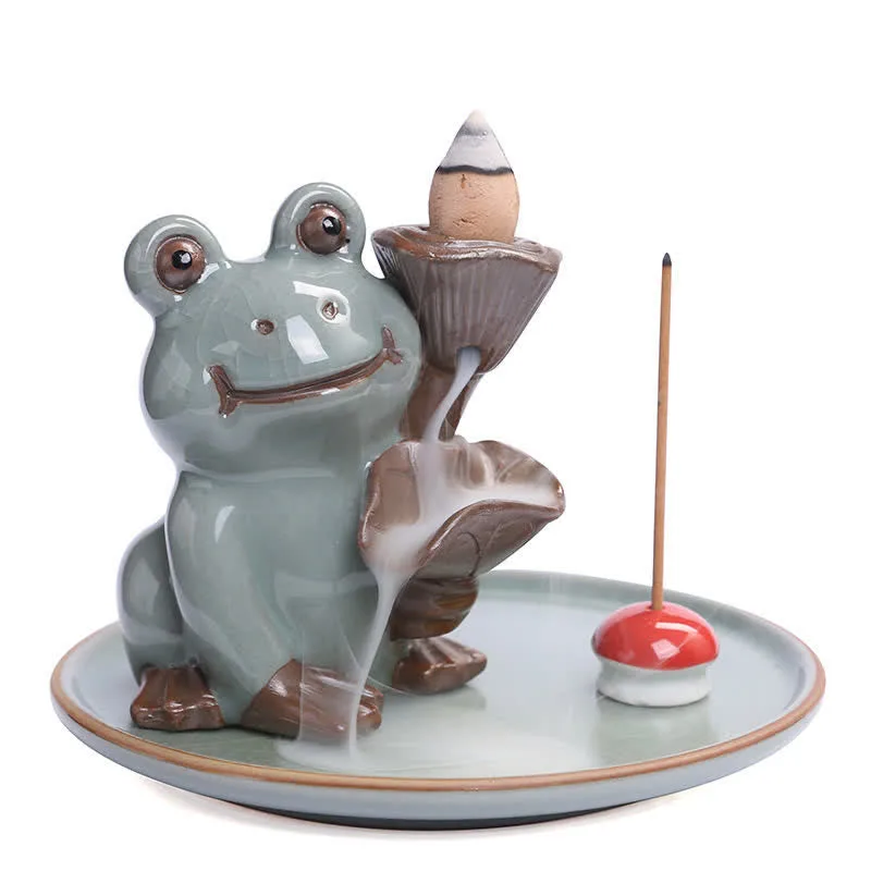 Mythstone Meditation Frog Ceramic Lotus Healing Incense Burner - Image 8