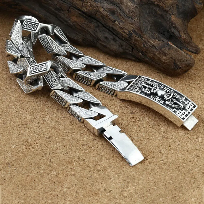 Mythstone Tibetan Om Mani Padme Hum Dorje Vajra Swastika Carved Purity Bracelet - Image 6