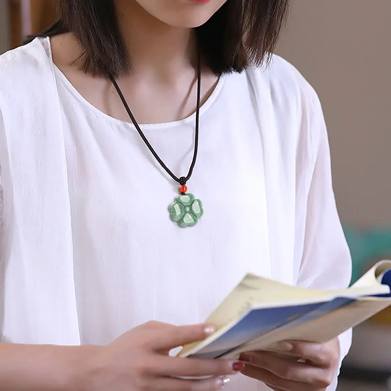 Mythstone Natural Lucky Four Leaf Clover Jade Prosperity Necklace Pendant - Image 9