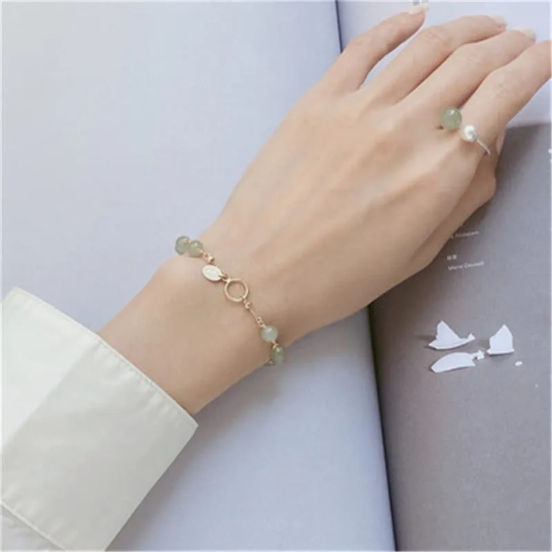Mythstone 14k Gold Plated Hetian Jade Beaded Prosperity Chain Bracelet - Image 7
