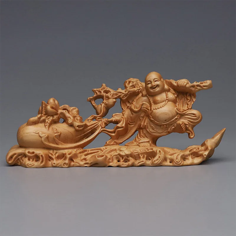 Mythstone Laughing Buddha Wood Engraving Home Decoration