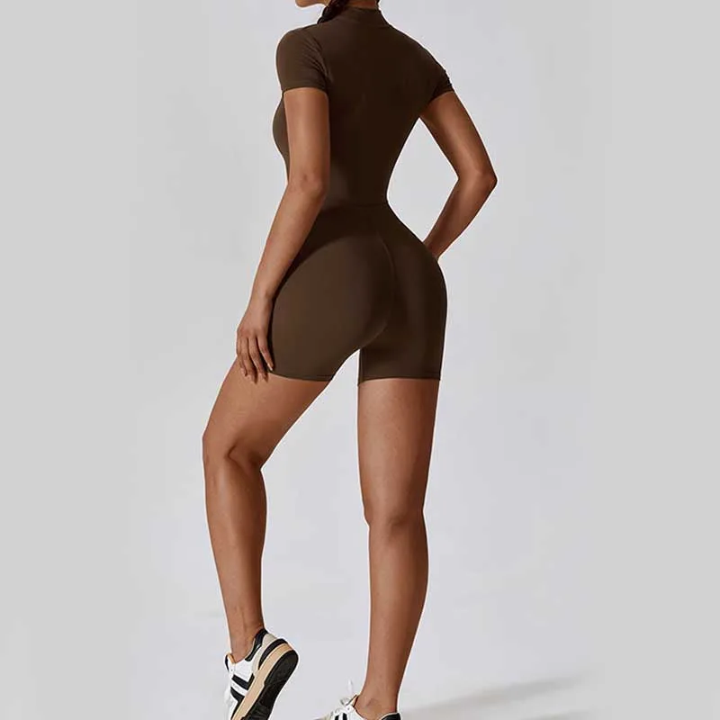 Mythstone High Stretch Zipper Short Sleeve Jumpsuit Sports Fitness Yoga Women Bodysuit - Image 29