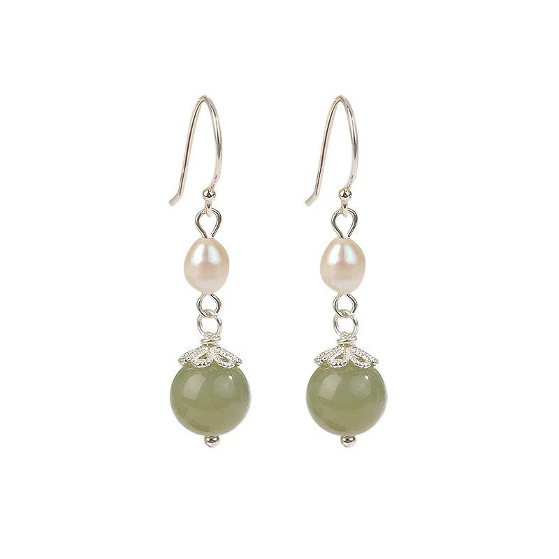 Mythstone 925 Sterling Silver Natural Pearl Jade Wisdom Earrings - Image 5
