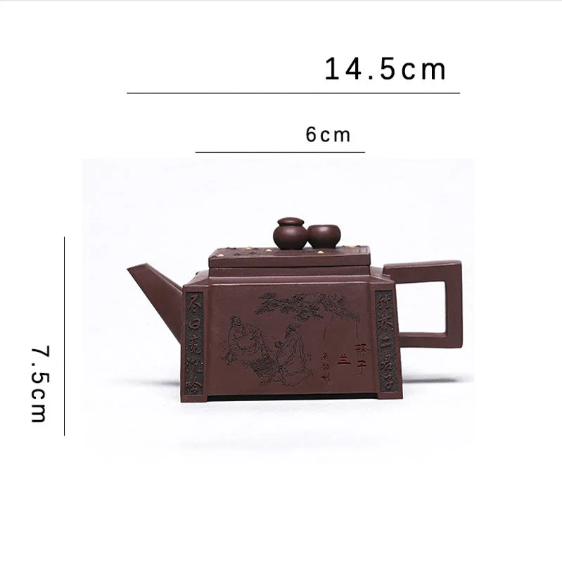 Mythstone Yixing All Handmade Gomoku Playing Chess Purple Clay Kung Fu Square Teapot 280ml - Image 30