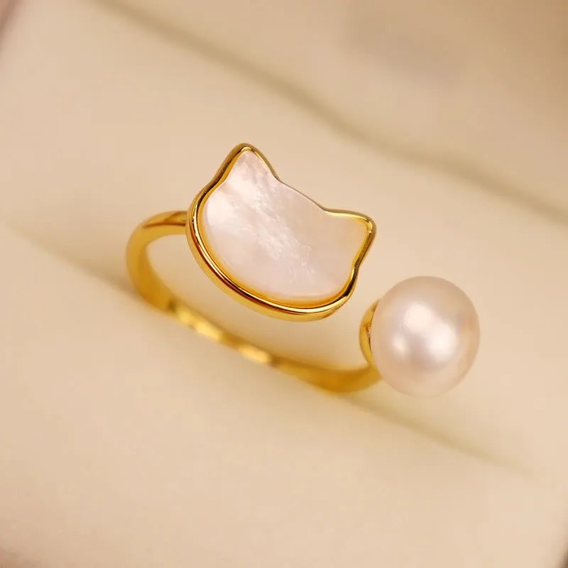 Mythstone Natural Pearl Copper Cat Healing Necklace Pendant Earrings - Image 9