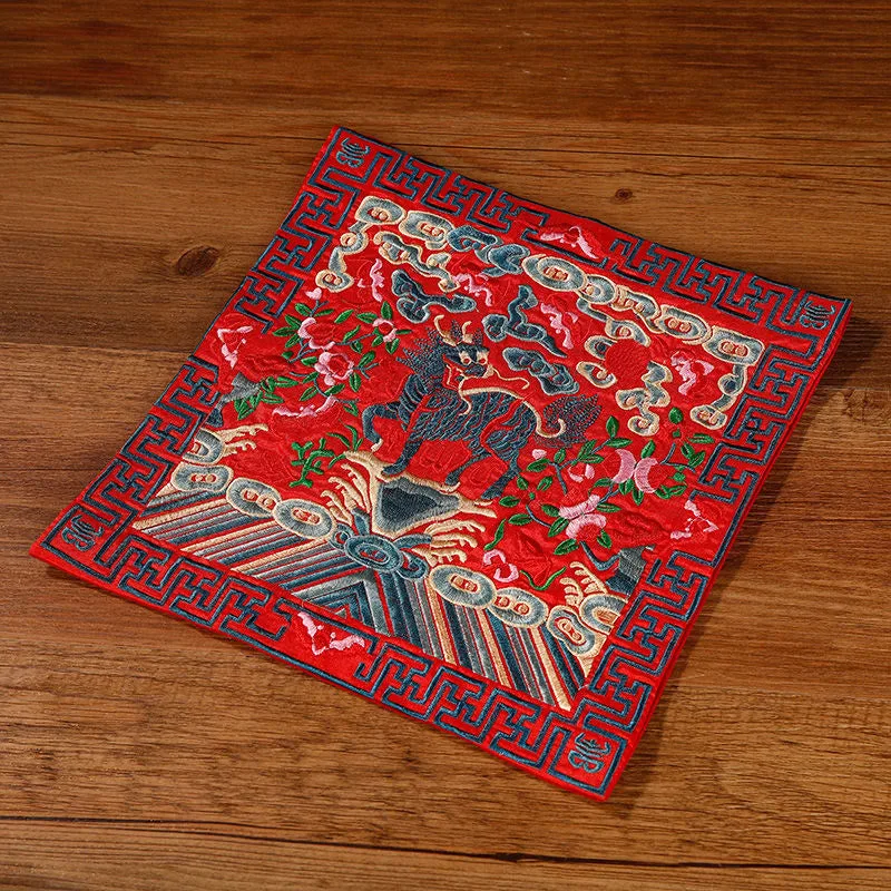 Mythstone Crane Phoenix Dragon Kirin Embroidered Cup Mat Pad Tea Cup Coaster Square Kung Fu Tea Mat - Image 14