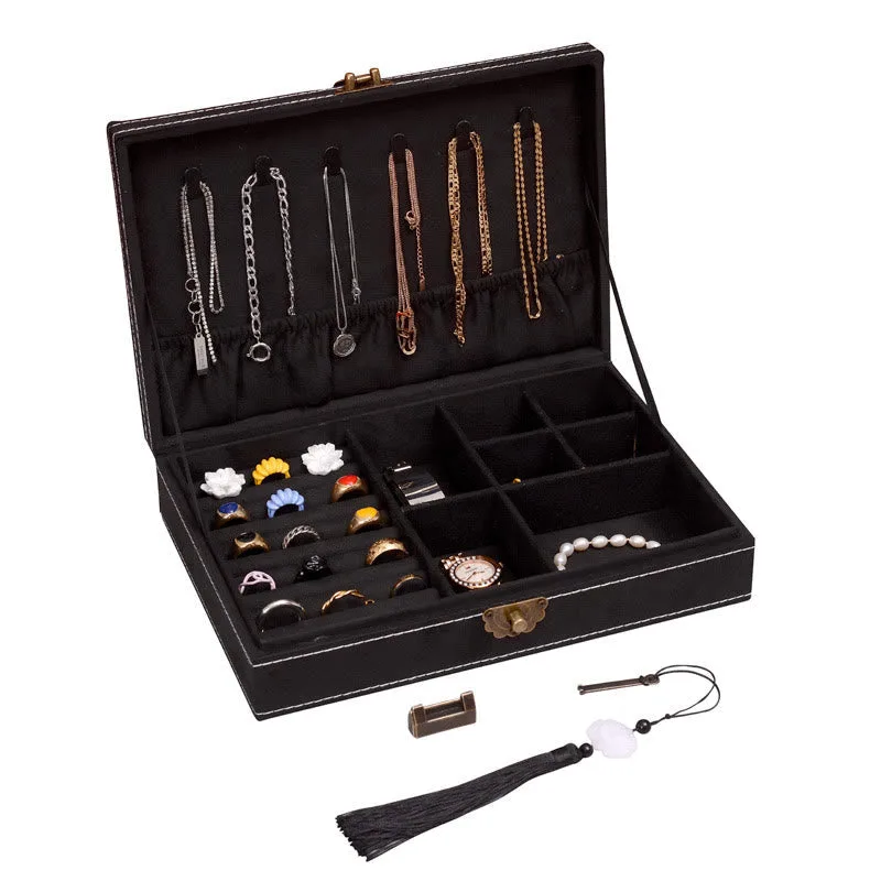 Mythstone Simple Design Jewelry Box Organizer Single Layer Flannel Jewelry Storage Box With Lock - Image 19